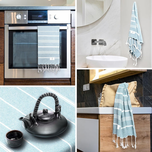 Ossano Turkish Hand Towel Set of 2 - Decorative and Quick Dry Towels for Kitchen and Bathroom - Versitale - Tea, Drying, Hand, Dish, Guest, Face, Bath Towels (30"x18") - Aqua Blue