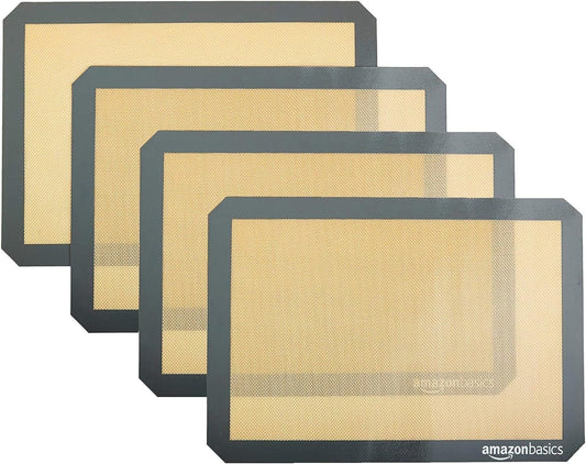 Amazon Basics Silicone, Non-Stick, Food Safe Baking Mat - Pack of 4,Beige/Gray