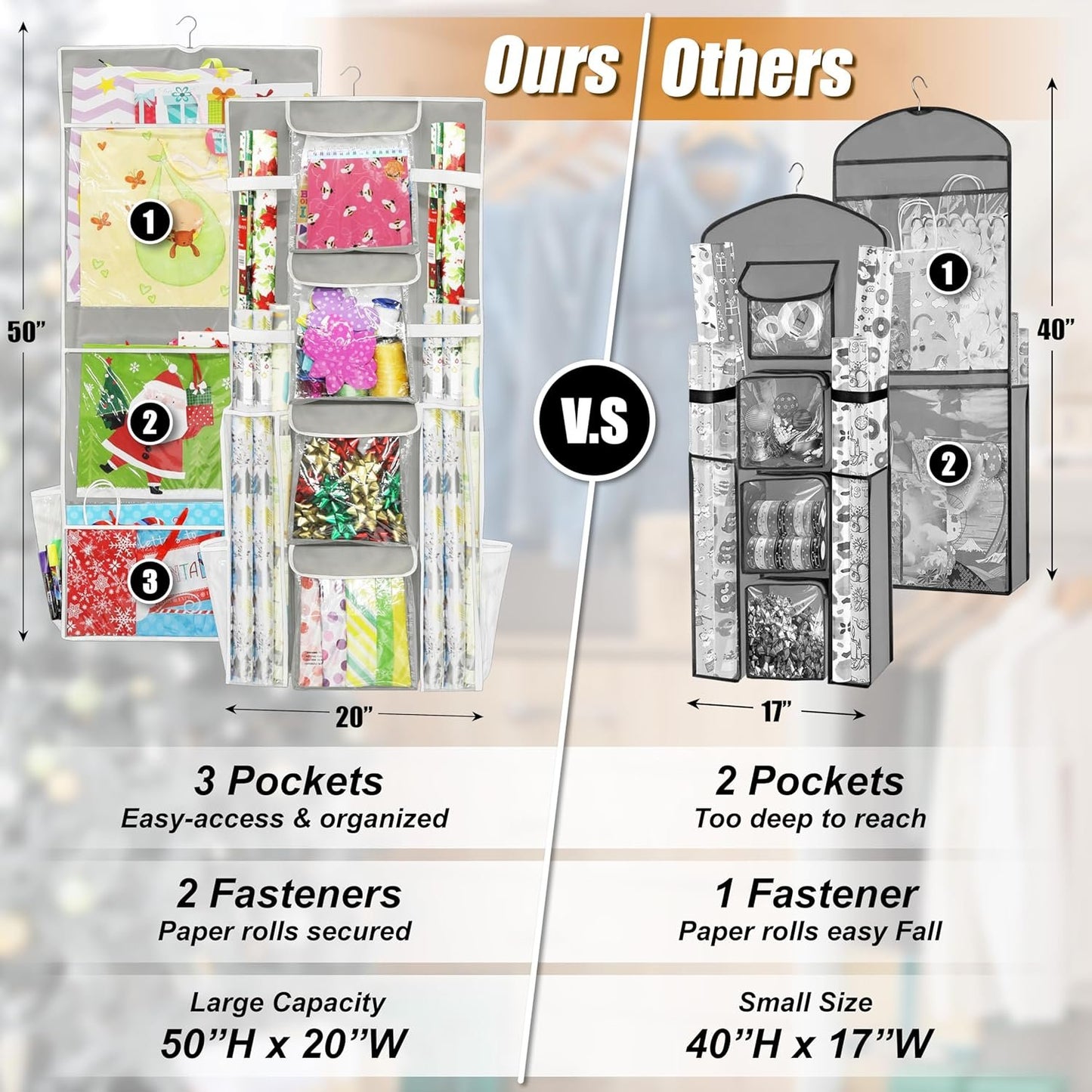 SimpleHouseware Double-Sided Hanging Gift Bag & Wrap Organizer