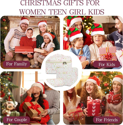 AMZMA Makeup Bag Travel Cosmetic Bag, 3 PCS Quilted Make Up Bags for Women Makeup Organizer Case, Coquette Makeup Pouch Travel Essentials Toiletries Accessories