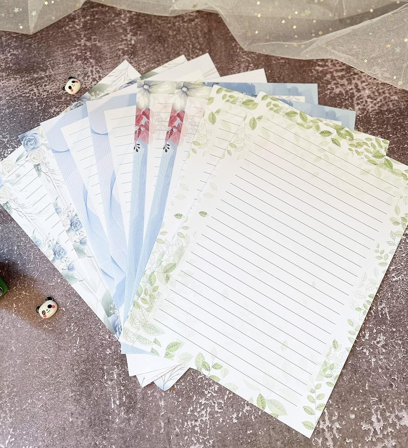 IMagicoo 52 Lined Writing Stationery Paper, Beautiful Designs for Writing Letter, Notes, Invitations, Craft, 4 Different Style (11.7 x 8.26")