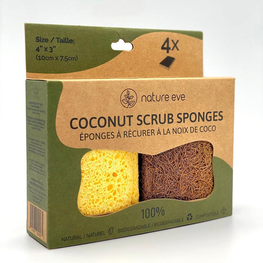 Biodegradable Sponge, Coconut Fiber with Cellulose Eco Sponge, Natural Sponges for Dishes, Sustainable, Environmentally Friendly Kitchen Scouring Pad, Scratch Free, Compostable, 4 Pack