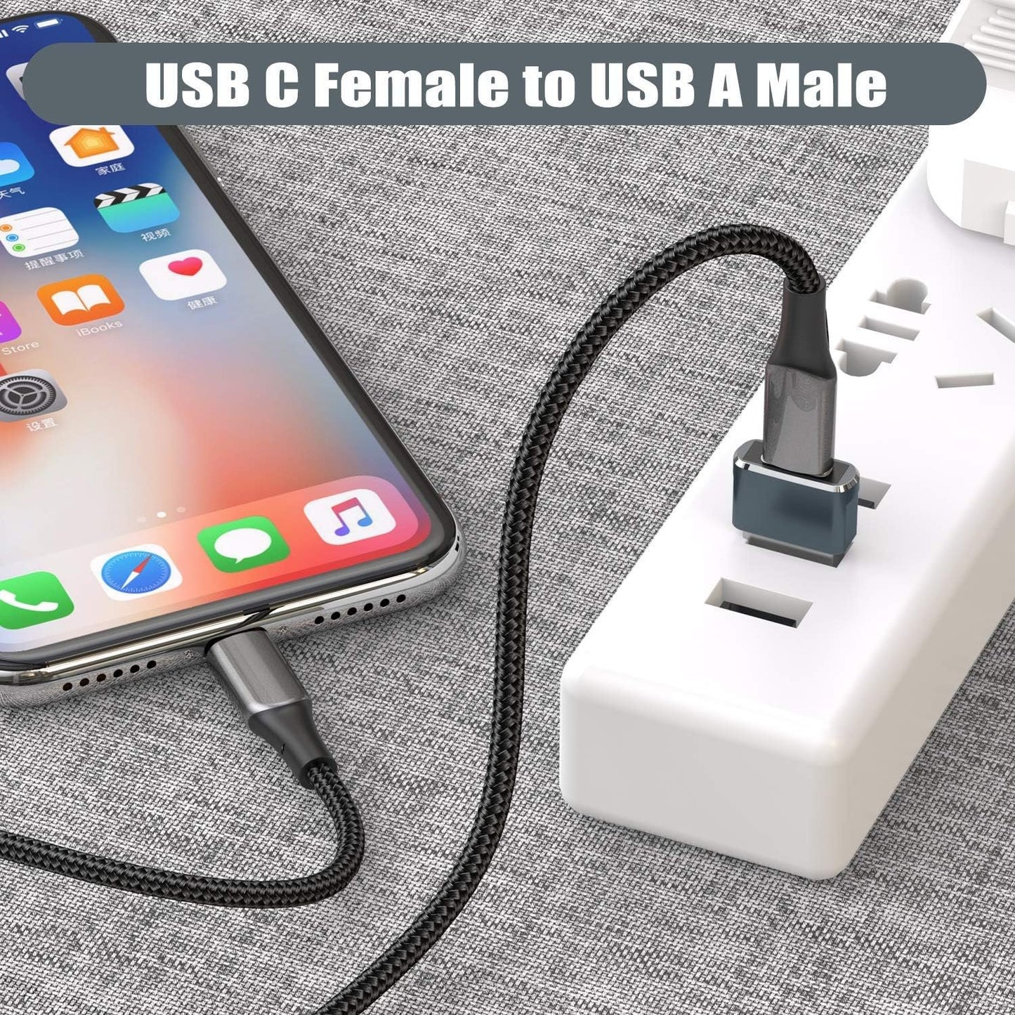 Basesailor USB to USB C Adapter 3Pack,Type C Female to USB A Male Charger Converter for Apple iWatch Watch 7 8 9 SE,iPhone 16 15 Plus Max,Car Play,Airpods,iPad Air 4 5 Mini 6,Galaxy S25 S24 S23