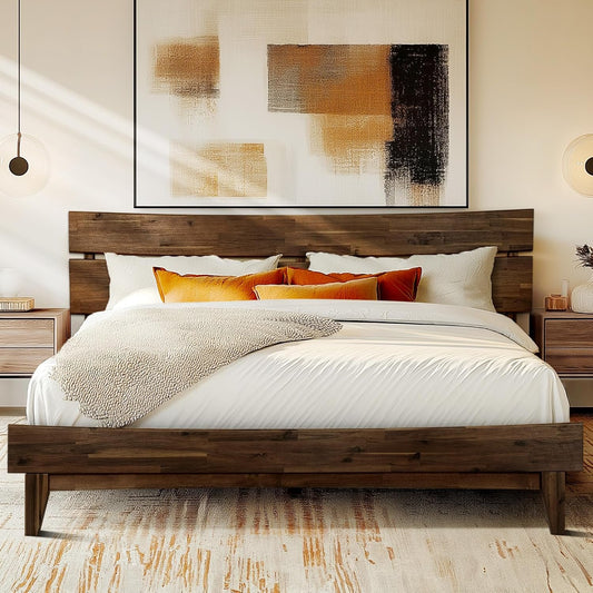Acacia Aurora King Size Bed Frame, King Bed Frame and Headboard Wood Bed Compatible with All Mattress Types, No Box Spring Needed Bed Frame, Quick & Easy Assembly Bedroom Furniture, Chocolate