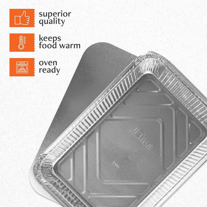 PLASTICPRO Disposable 4 LB Aluminum Takeout Tin Foil Oblong Baking Pans 12'' X 8'' X 2'' Inch With Cardboard Lids Bakeware - Cookware Perfect for Cakes, Lasagna, or Pack of 10 Pans and 10 Lids