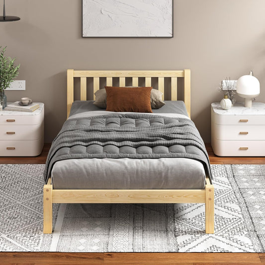 ALFORDSON Bed Frame Single Size Wooden Bed Base with Solid Wood Pine Timber Slats, Mattress Base Platform Support, Oak Bed Foundation with Storage Space, Fenella Series Home Bedroom Furniture