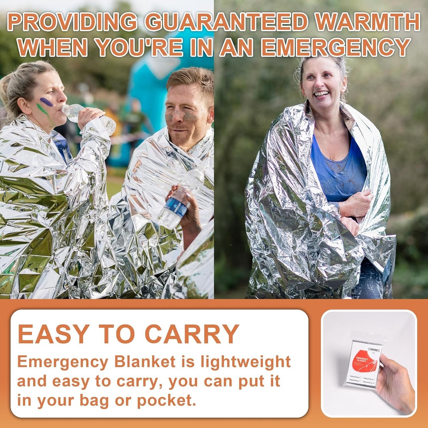 Oture Emergency Space Blankets, 6 Pack Survival Thermal Blanket, Mylar Thermal Survival Blankets Emergency Foil Blanket for Keeping Body Warm,Ourdoor, Hiking, Camping Gear, Travelling