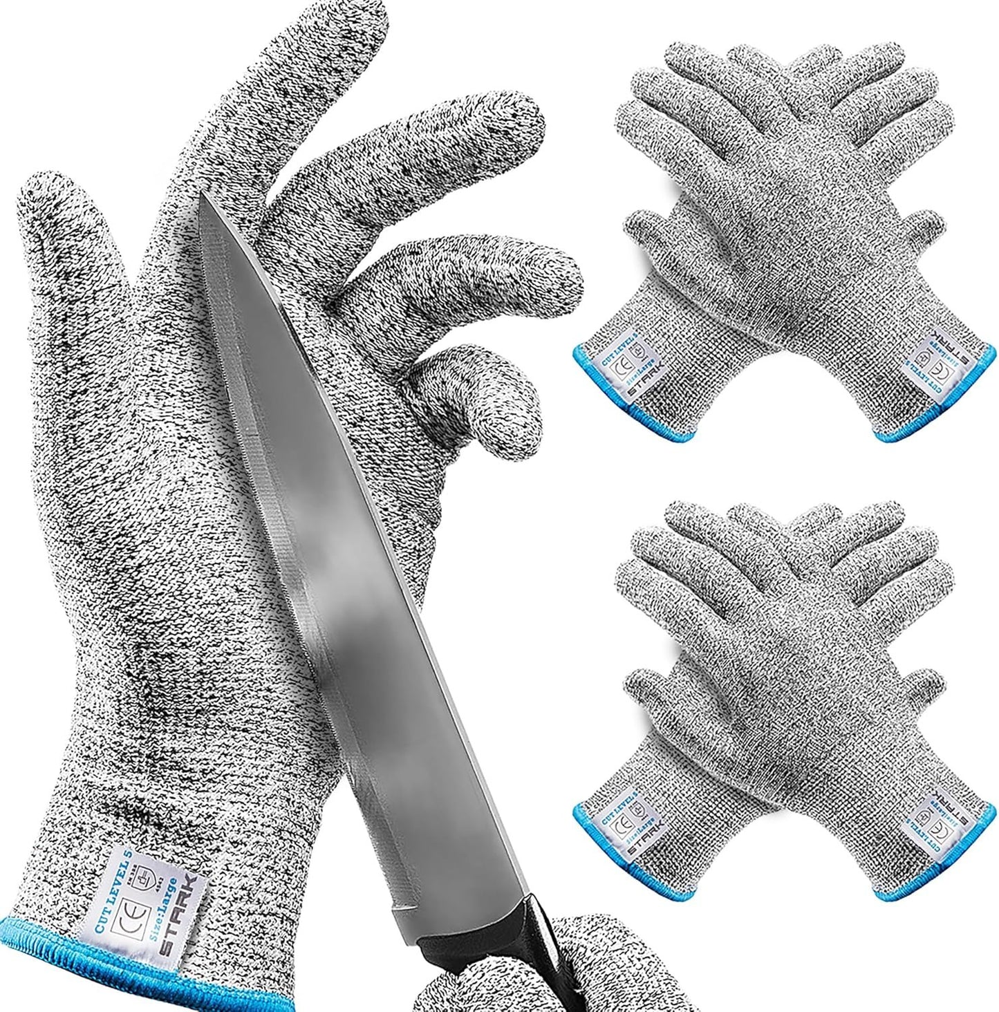 Stark Safe Cut Resistant Gloves Food Grade Level 5 Protection, Safety Cutting Gloves for Kitchen, Mandolin Slicing, Fish Fillet, Oyster Shucking, Meat Cutting and Wood Carving (Medium - 2 Pair)