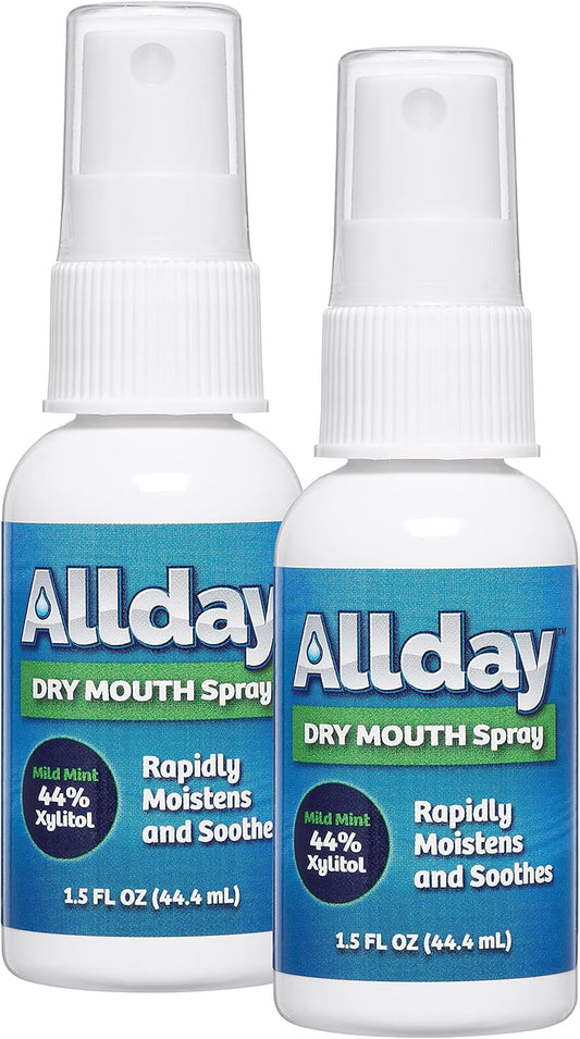 Allday Dry Mouth Spray - Maximum Strength Xylitol, Fast Acting, Long Lasting, Non-Acidic (Pack of 2)