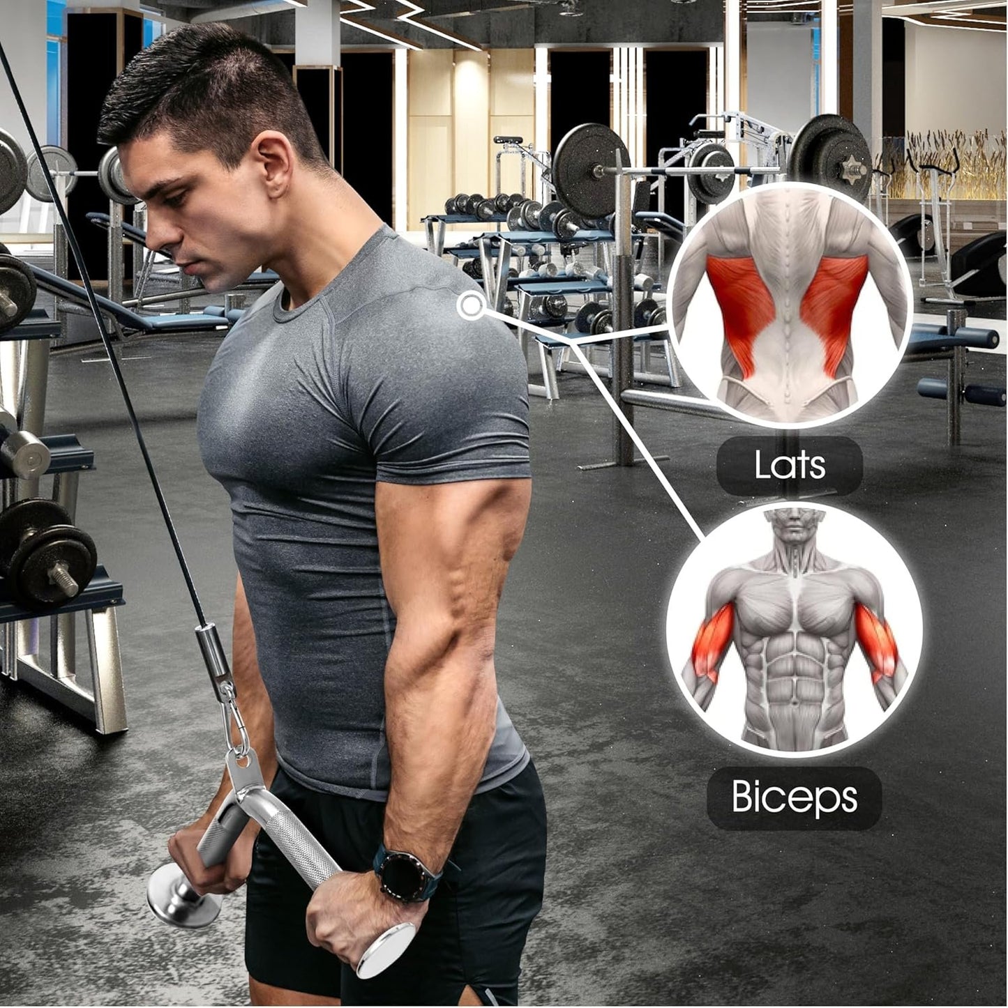 Yes4All Triceps Pull Down Attachment, Cable Machine Accessories for Home Gym, LAT Pull Down Attachment Weight Fitness, Cable Machine Attachment Set - Triceps Rope, LAT Pull Down Bar, V-Bar, Double D