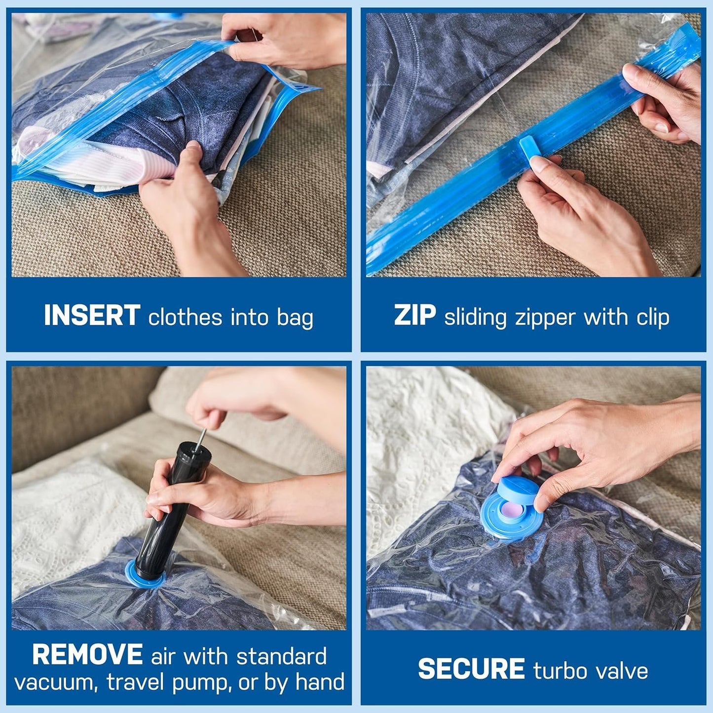Spacesaver Vacuum Storage Bags Small 10-Pack - Vacuum Seal Bags for Clothing, Comforters, Blankets, and Bedding - 60 x 40 cm Space Saver Bags for Travel and Home Organization with Hand Pump Included