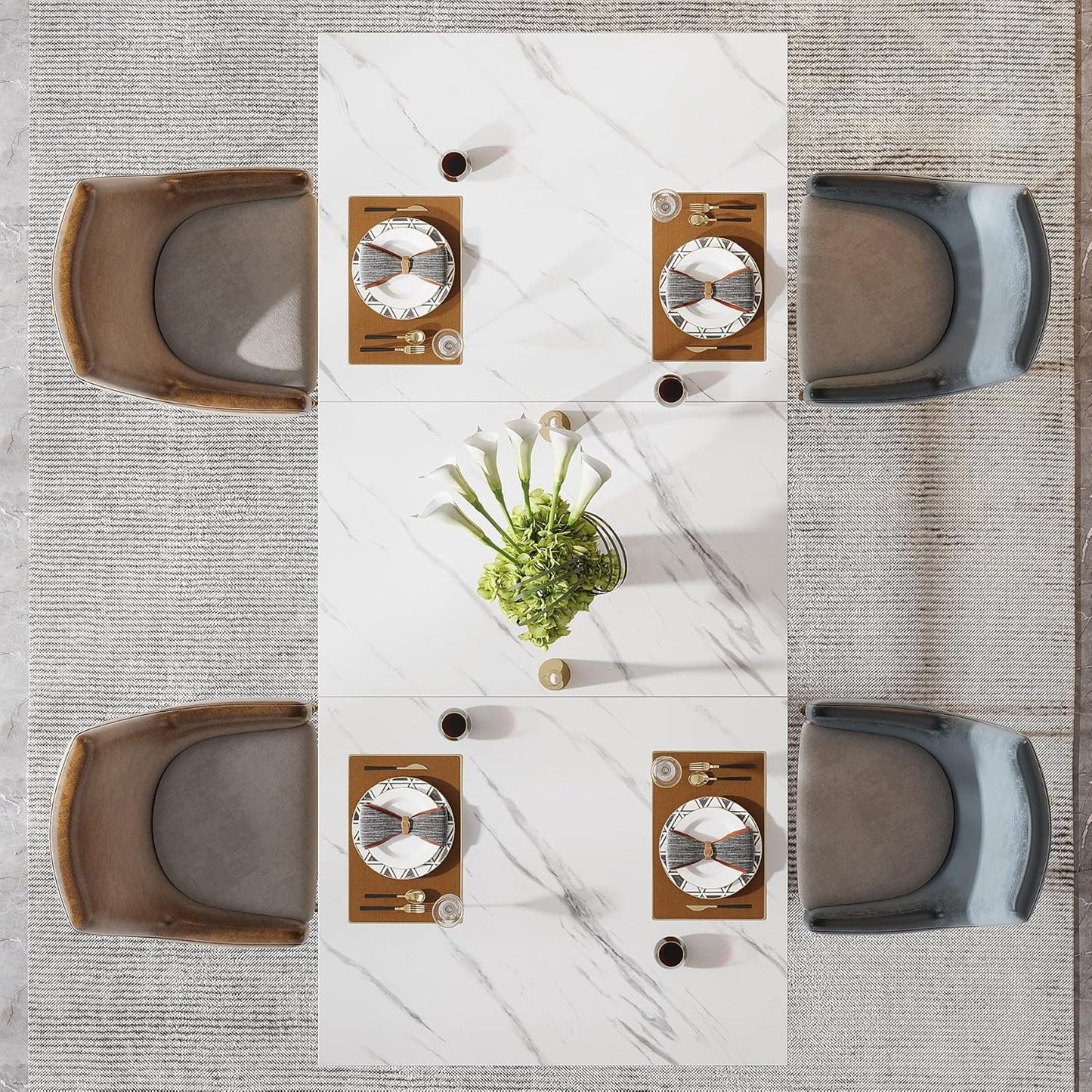 Tribesigns 63-Inch Rectangular Dining Table for 4 to 6, Modern Kitchen Table with Stylish Metal Trestle Legs, Large Dinner Tabletop for Dining Room, Chair Not Included (White+Gold)