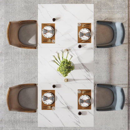 Tribesigns 63-Inch Rectangular Dining Table for 4 to 6, Modern Kitchen Table with Stylish Metal Trestle Legs, Large Dinner Tabletop for Dining Room, Chair Not Included (White+Gold)