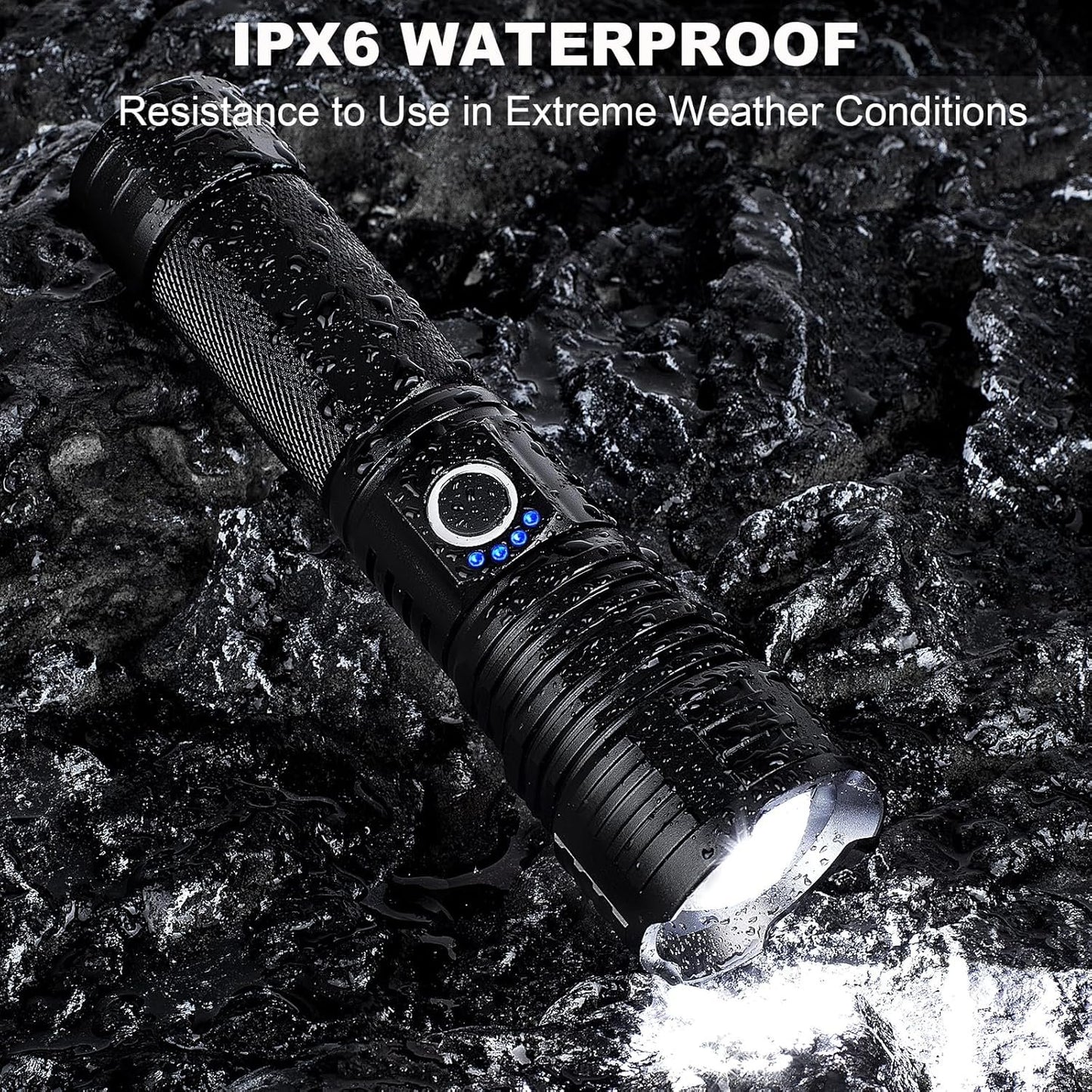 Rechargeable Flashlight, Bright Tactical Flashlight with 5 Modes, Irradiation Range up to 3280FEET Can Run Up to 12 Hours, Waterproof IP6 Suitable for Emergencies Bad Weather, Hiking