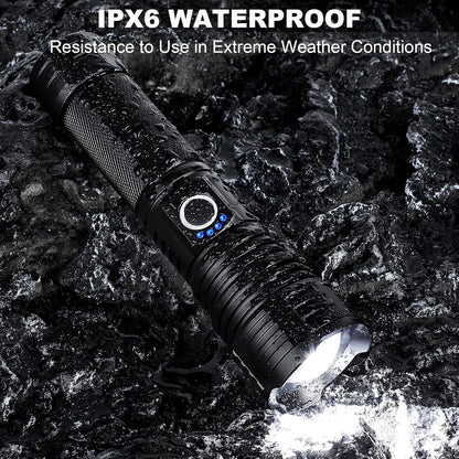 Rechargeable Flashlight, Bright Tactical Flashlight with 5 Modes, Irradiation Range up to 3280FEET Can Run Up to 12 Hours, Waterproof IP6 Suitable for Emergencies Bad Weather, Hiking