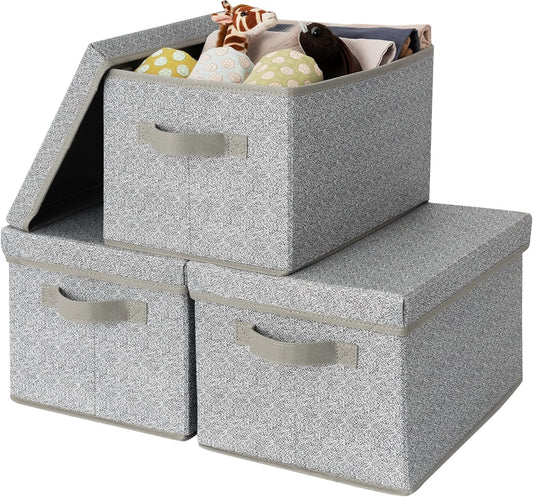 GRANNY SAYS Storage Bins with Lid, Foldable Storage Baskets for Shelves, Pack of 3 Fabric Storage Bin with Lid, Decorative Storage Boxes with Lids for Organizing Closet, Clothes Storage Box with Lid