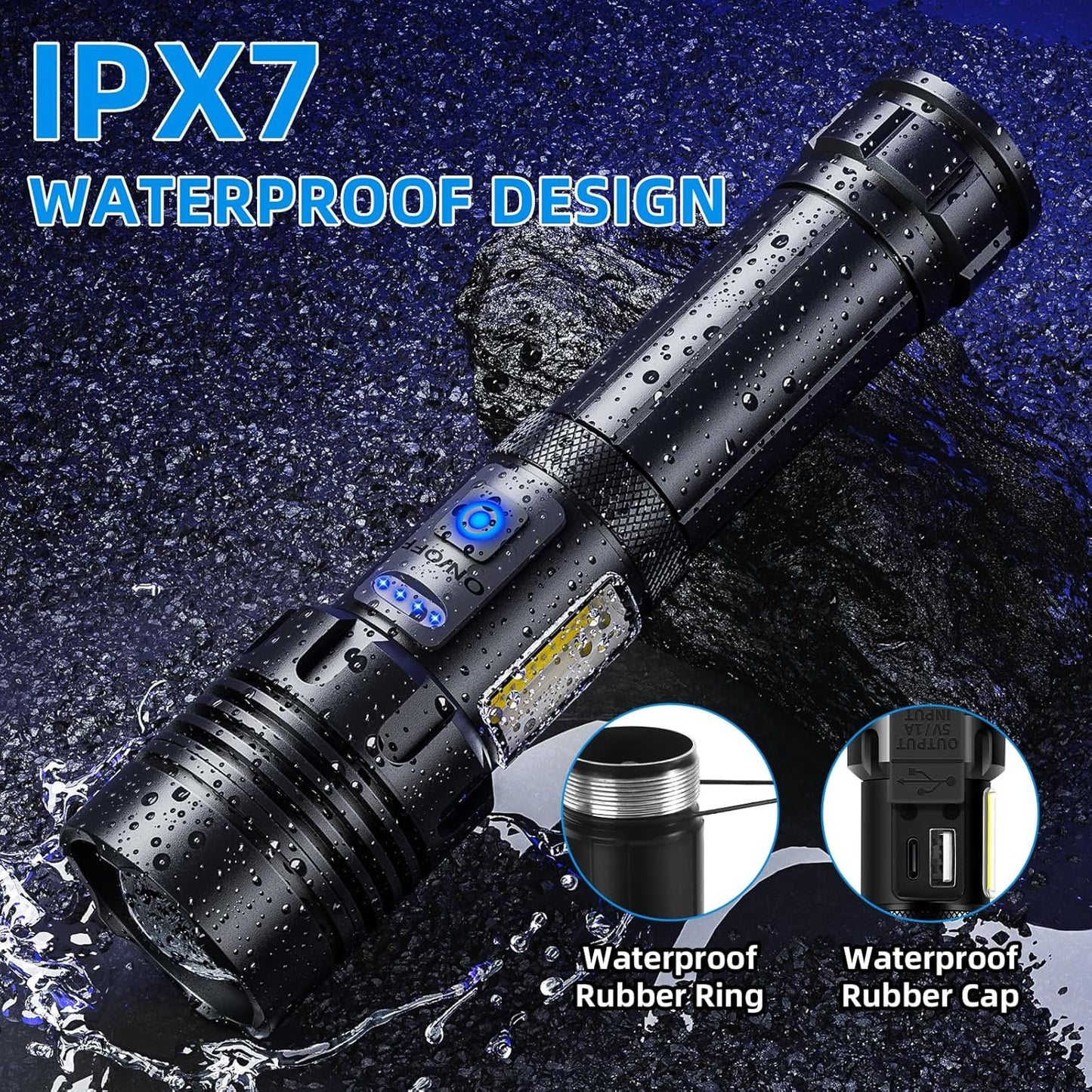 Rechargeable Flashlight 990000 High Lumens, Super Bright Led Flashlights with Zoomable, 7 Modes & COB Light, IPX7 Waterproof, Brightest High Power Flash Light for Camping Emergency