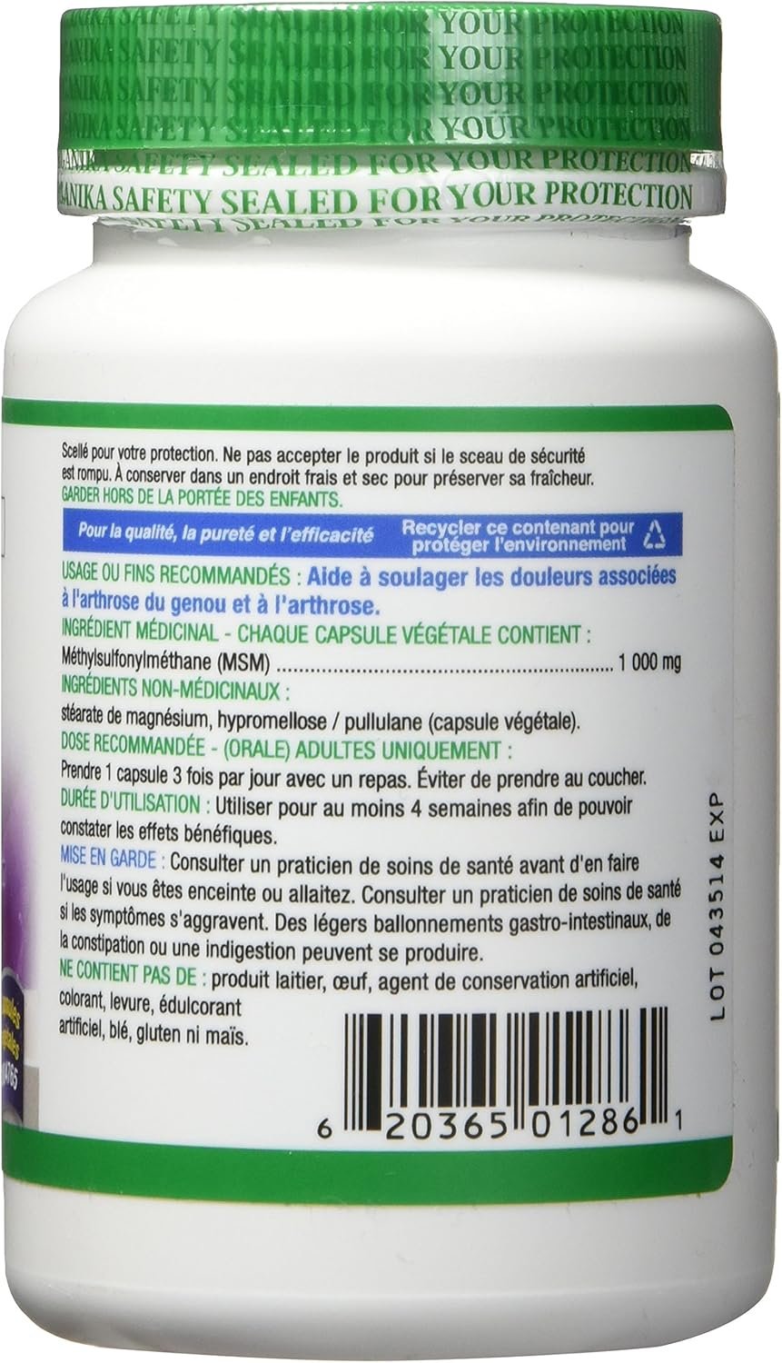 Organika MSM - Joint Support and Inflammation Relief Supplement | Supports Healthier Joints, Bones and Cartilage | Stronger Hair, Skin and Nails | Potent Antioxidant | 1,000mg of MSM - 90 vcaps
