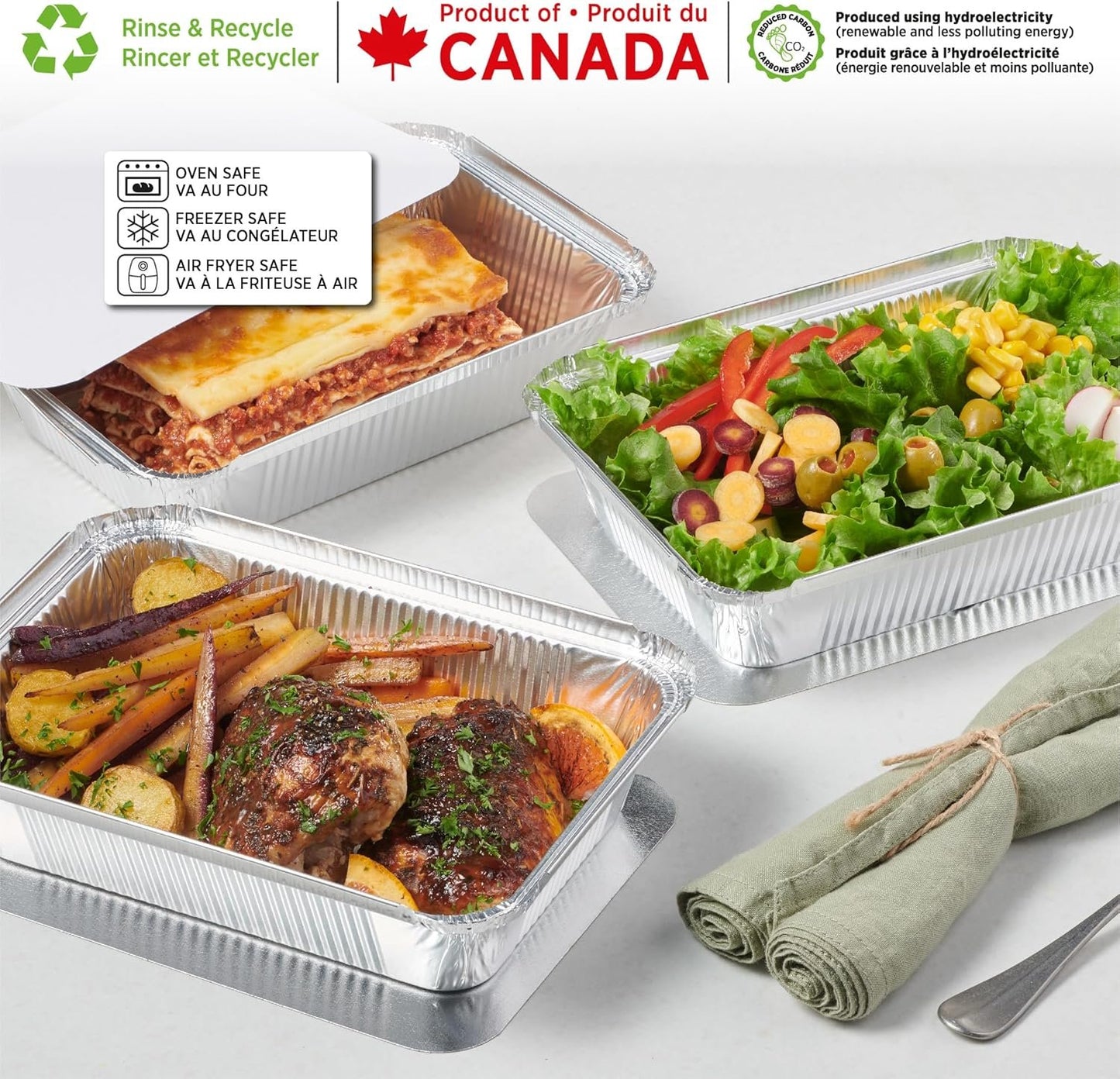 Starfrit (30-Pack) Aluminum Storage Containers with Lids (8.5”x 6”) - 2.25 LB Capacity - Recyclable - Disposable - Oven & Freezer Safe - Perfect for Cooking, Meal Prep & Takeout
