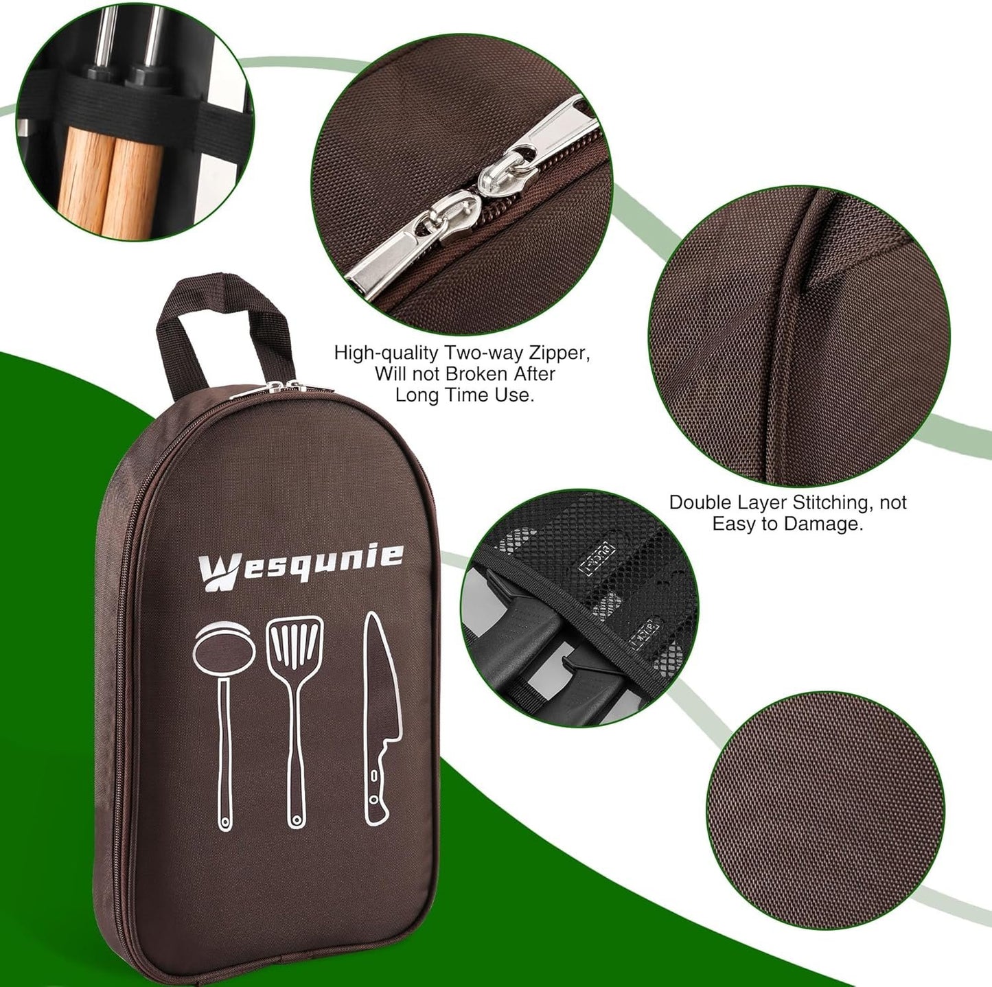Wesqunie Camping Cooking Utensils Set, 25Pcs Camping Accessories Stainless Steel Grill Tools, Camping Essentials Portable Kitchen BBQ Cookware Gear and Equipment for Travel Tenting RV Van Picnic