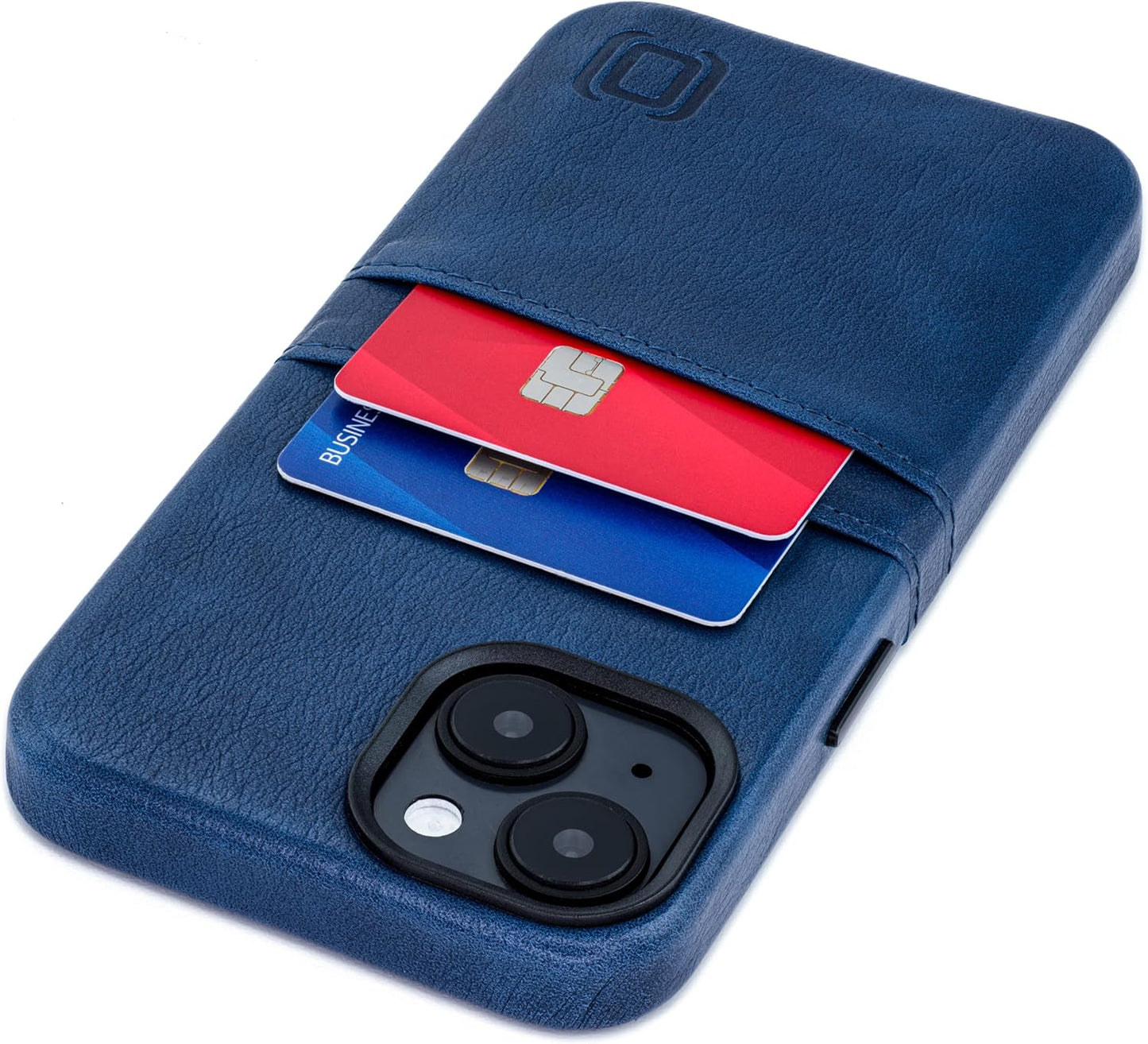 Dockem Card Case for iPhone 14 with Built-in Metal Plate for Magnetic Mounting & Wallet with 2 Holder Slots: M2 Exec Premium Synthetic Leather (Navy Blue)