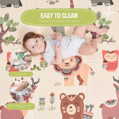 Montessori Folding Children's Play Mat, 150 x 180 x 1 cm, Reversible Non-Toxic and Waterproof Foam for Children, Gym, Baby Tummy Time Mat, Baby Gift