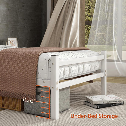 Maliacife Twin Bed Frame with Charging Station,Metal Bed with LED Lights Headboard,Heavy Duty Steel Slats Support Single Bed Frame,No Box Spring Needed,Noise Free, White