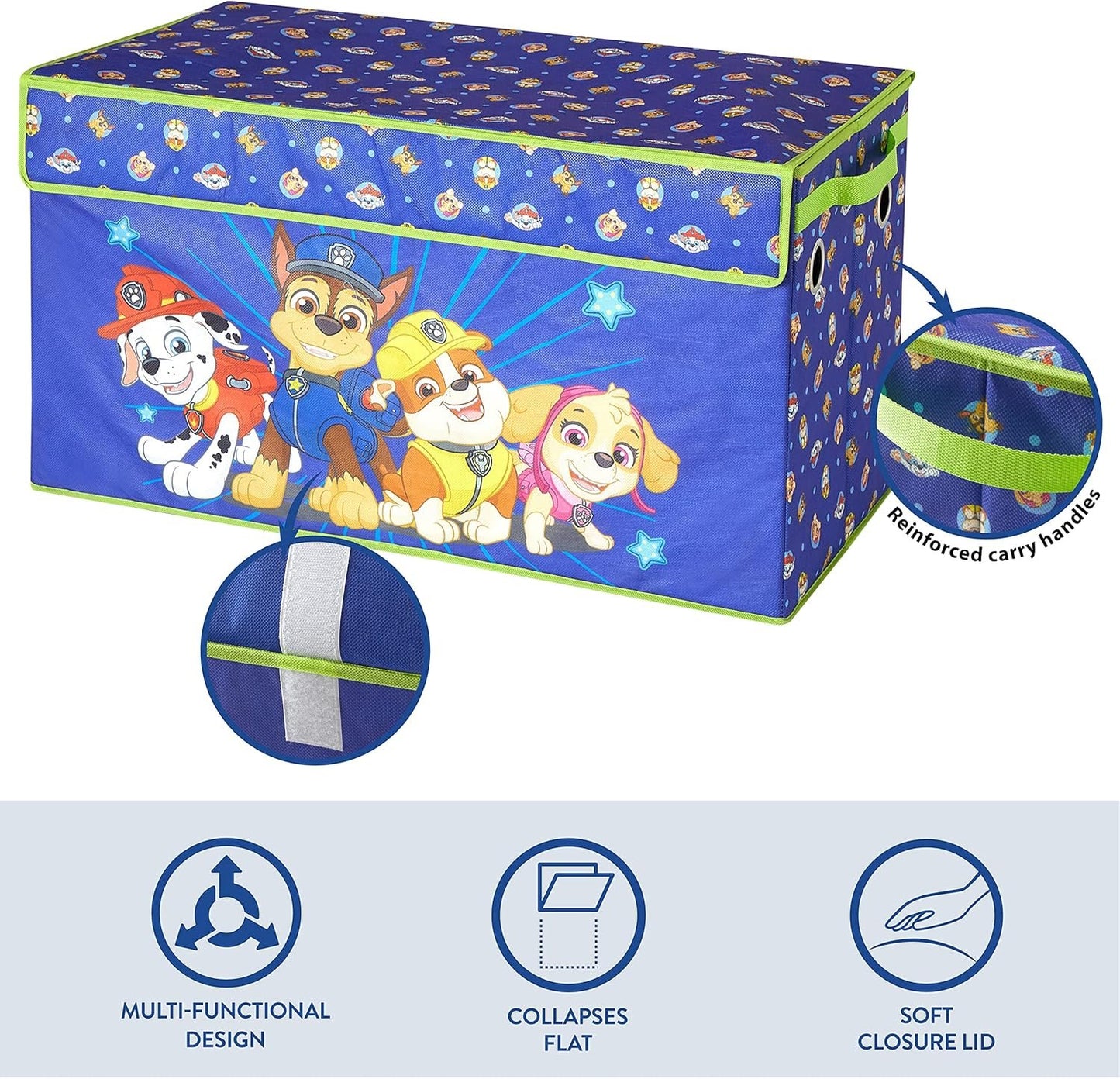 Idea Nuova Nickelodeon Paw Patrol Chase, Marshall and Skye Collapsible Children’s Storage Trunk, Durable with Lid