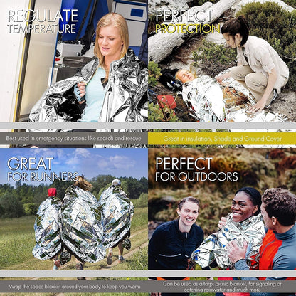 Emergency Rescue Blanket Thermal Blanket Set of 6-210x160cm Space Blanket Gift Camping Blanket, Ideal for Outdoors, Hiking, Survival, Escape, Marathon or First Aid