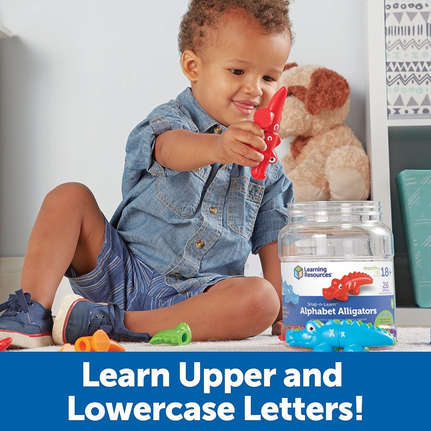 Learning Resources Snap-n-Learn Alphabet Alligators - 26 Double-Sided Pieces, Ages 18+ Months Toddler Learning Toys, Alphabet Learning for Toddlers, Preschool Learning Toys