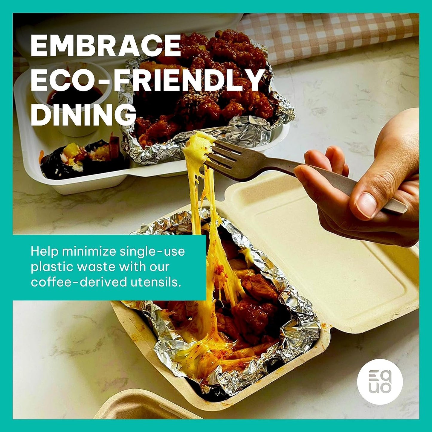 EQUO Coffee Disposable Forks (Pack of 15) - Plastic-Free, Home-compostable, Heat-Safe Utensils for Parties, Events, Camping & More
