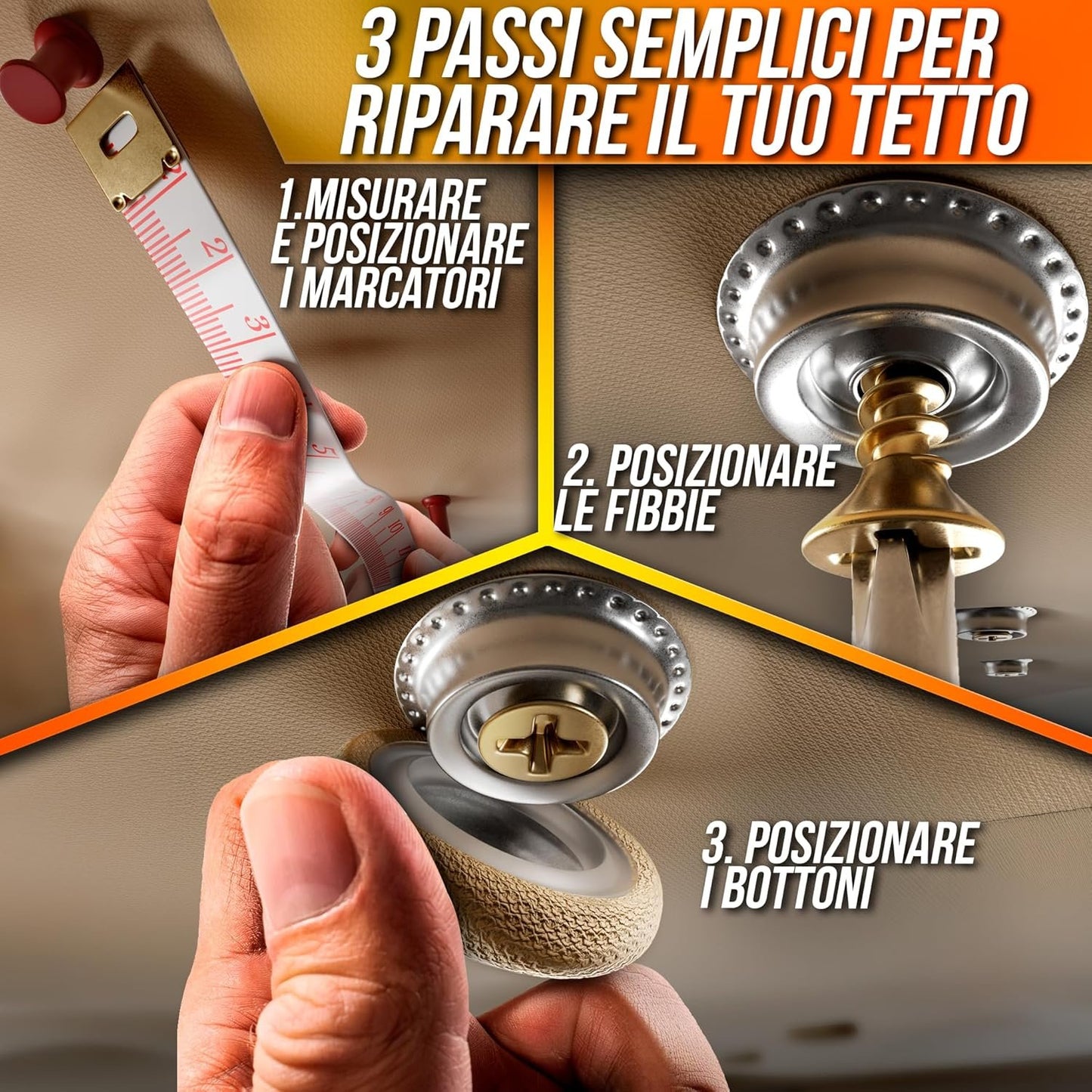 70 Pcs Car Roof Pins Kit + 70 Red Pins + 1 Screwdriver + 1 Metric Tape - Ideal for Car Fallen Roof Repair - Essential Part of Your Car Accessories (Beige)