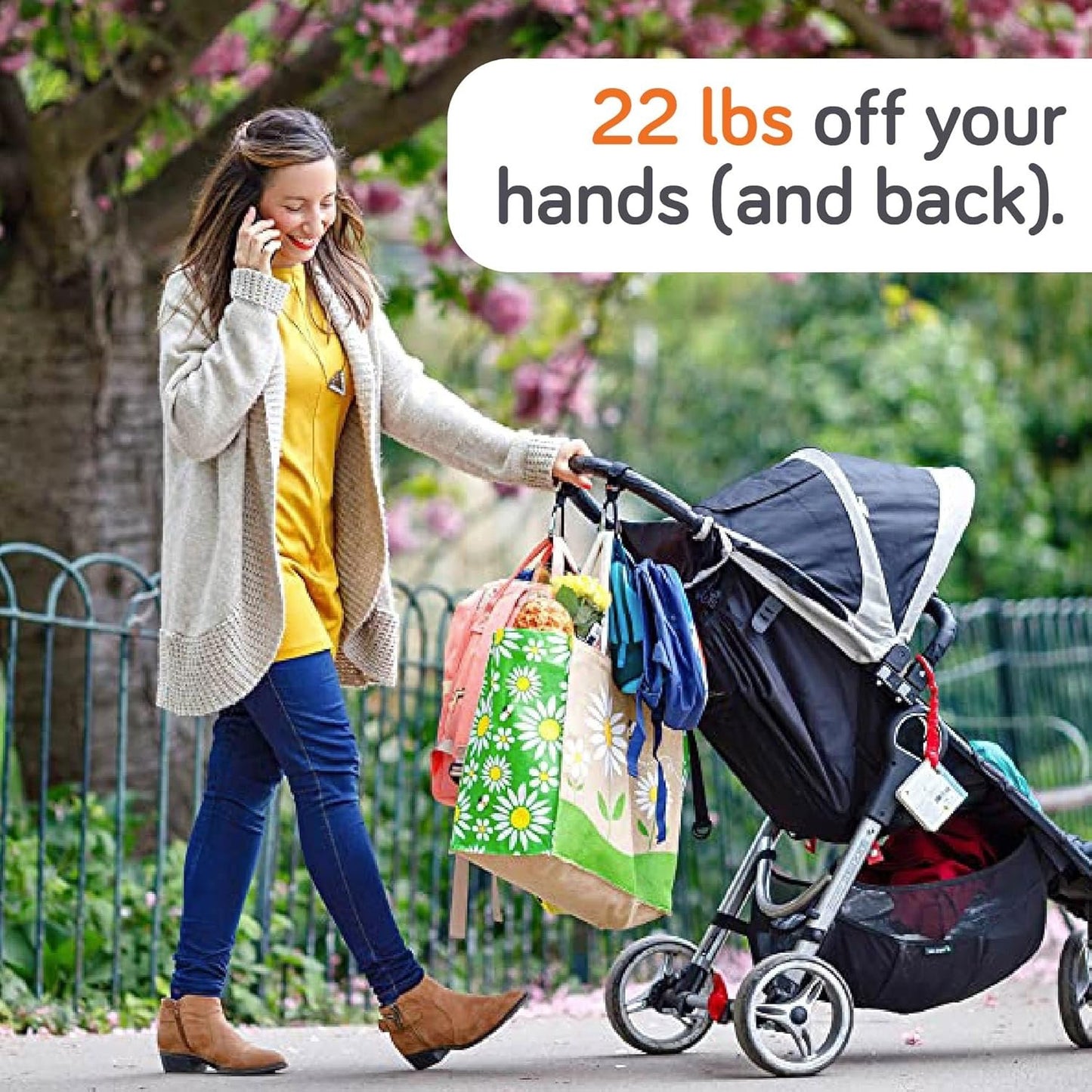 Baby Uma Stroller Hooks for Hanging Bags (2-Pack) - Universal Stroller Caddy Clips, Carry 5 kg per Mommy Clip, Carabiner Large, Baby Travel Essentials, New Mom Essentials, Wheelchair Accessories