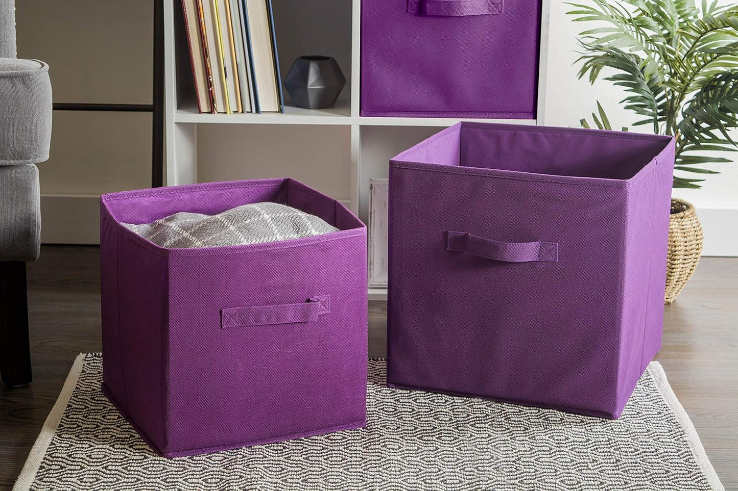 DII Foldable Fabric Storage Containers for Nurseries, Offices, Closets, Home Décor, Cube Organizers & Everyday Storage Needs, (Large - 11 x 11 x 11) Eggplant - Set of 4