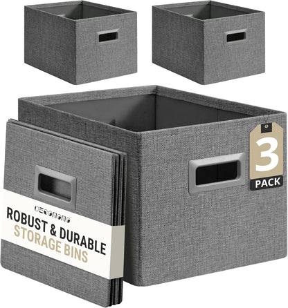 DECOMOMO Storage Baskets for Shelves Robust Closet Storage Bins for Clothes, Books, Toy Organization (Pack of 3 - Charcoal)