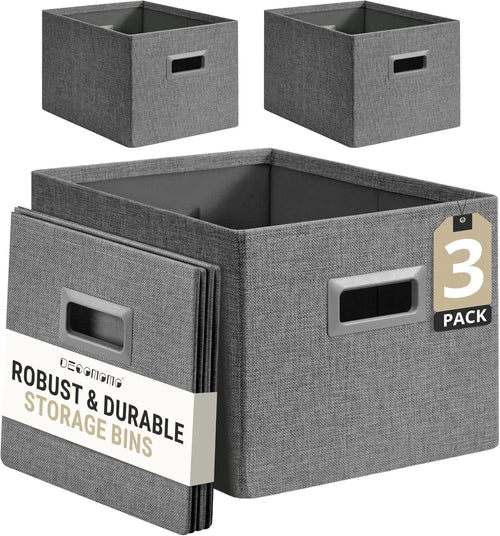 DECOMOMO Storage Baskets for Shelves Robust Closet Storage Bins for Clothes, Books, Toy Organization (Pack of 3 - Charcoal)
