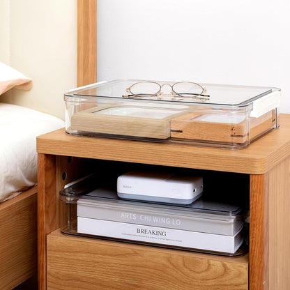 Citylife 2 Packs Clear Plastic Storage Boxes with Lids Stackable Storage Containers with Latches Portable Project Case Clear File Box for Organizing Documents, A4 Paper, Art Supplies and Crafts