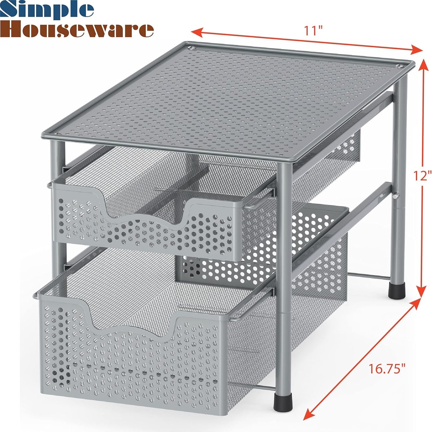 SimpleHouseware Stackable 2 Tier Sliding Basket Organizer Drawer, Silver