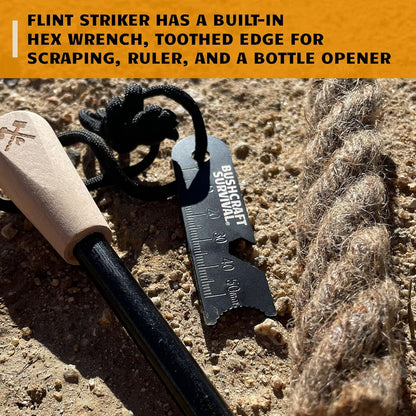 Bushcraft Survival Gear Ferro Rod Fire Starter | Flint and Steel Campfire Starter Kit w/Tinder Rope | Waterproof Magnesium Firestarter Tool for Camping and Backpacking