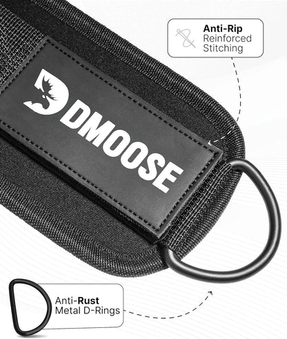 DMoose Ankle Straps for Cable Machines for Kickbacks, Glute Workouts, Leg Extensions, Curls, and Hip Abductors for Men and Women, Adjustable Ankle Strap with Double D-Rings and Neoprene Support