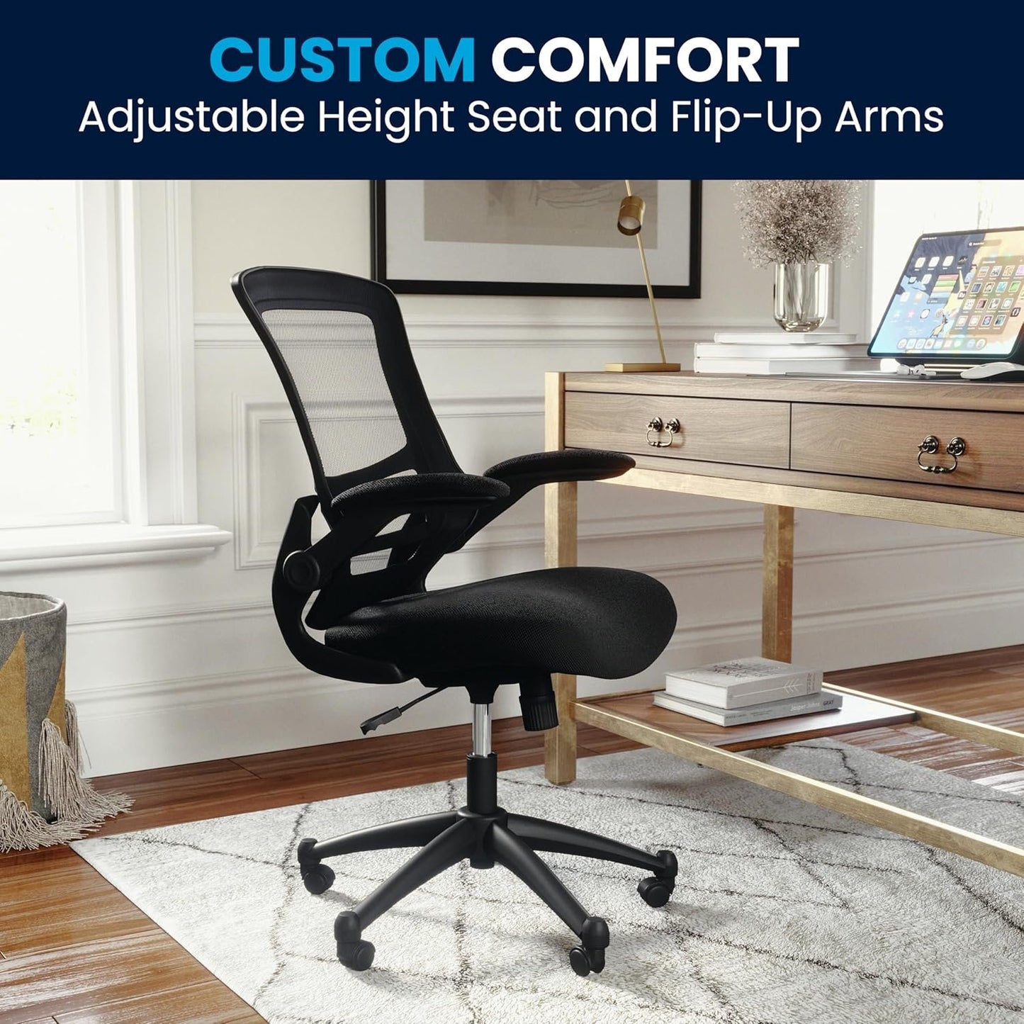 Flash Furniture Mid-Back Black Mesh Swivel Ergonomic Task Office Chair with Flip-Up Arms
