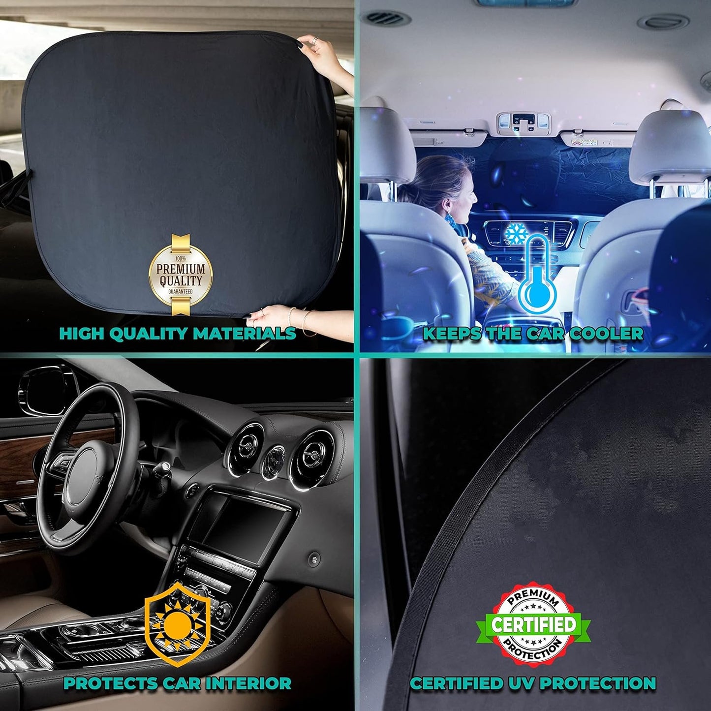 Kinder Fluff Windshield Sun Shade -Certified Automotive Accessories Blocking 99.87% UVR- Sunshades Protector for Steering Wheel, Car Seat & Car Accessories Interior - Window Shade (Large)