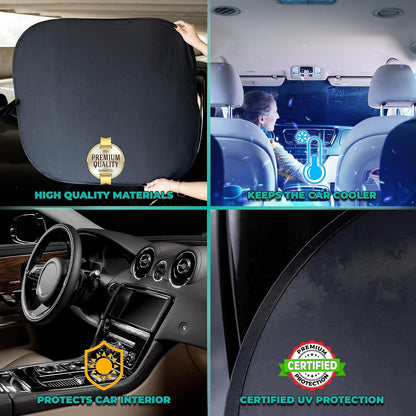 Kinder Fluff Windshield Sun Shade -Certified Automotive Accessories Blocking 99.87% UVR- Sunshades Protector for Steering Wheel, Car Seat & Car Accessories Interior - Window Shade (Large)