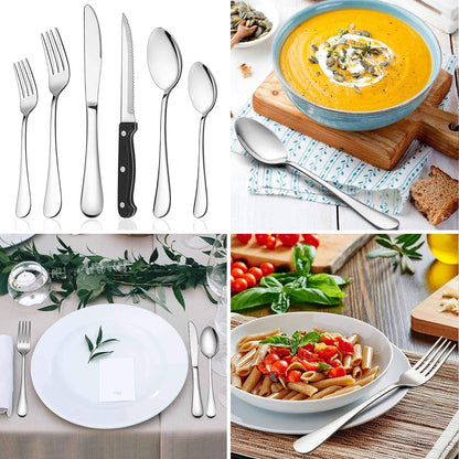 LIANYU 24-Piece Cutlery Set with Steak Knives, Stainless Steel Flatware Set for 4, Fancy Silverware Eating Utensils Tableware, Include Fork Spoon Knife, Mirror Finish, Dishwasher Safe