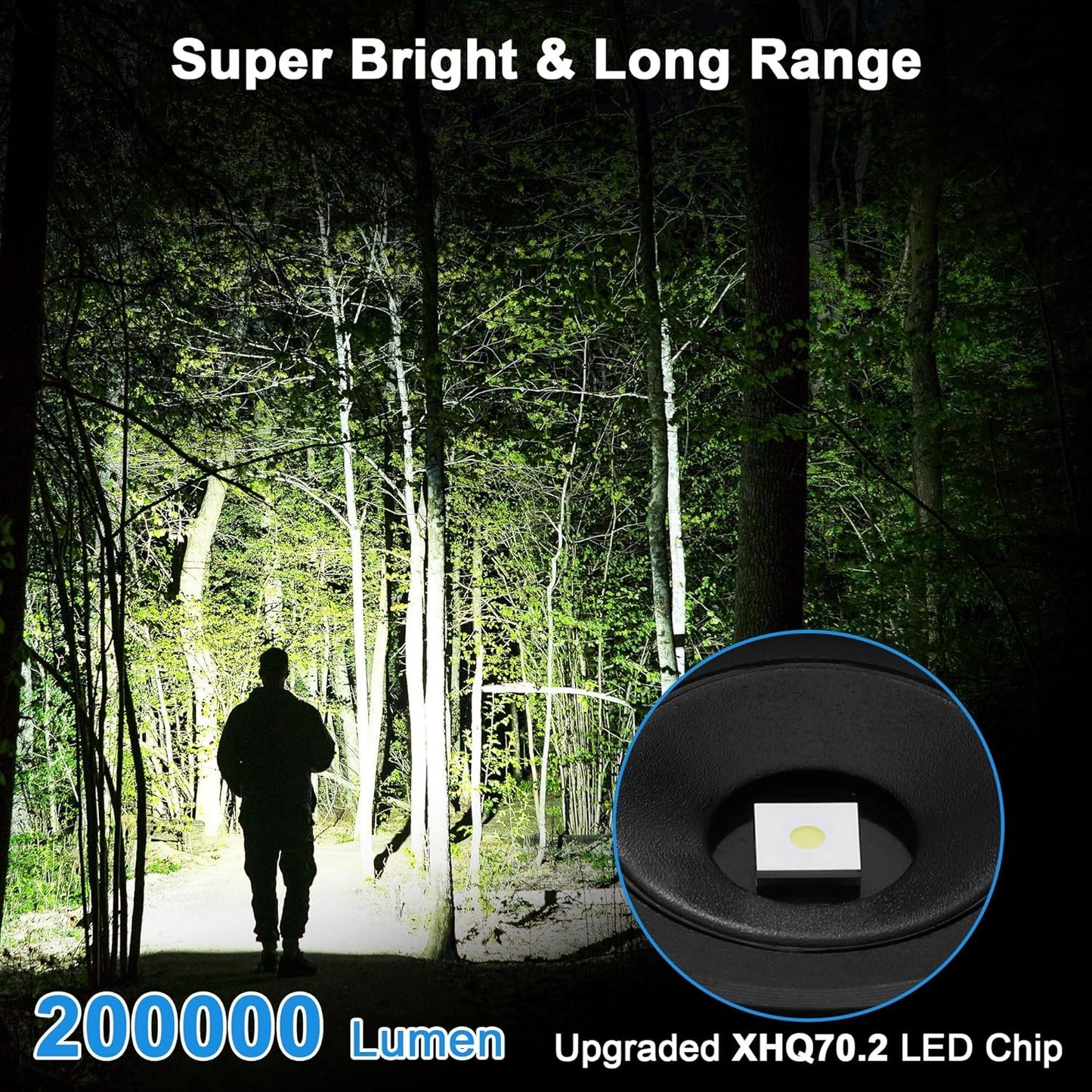 Rechargeable Flashlight 200000 High Lumens, Tactical Led Flashlight with LCD Display, Brightest Flashlight Powerful XHP70.2, Flash Light IPX7 Waterproof for Camping, Hiking, Emergency Gift