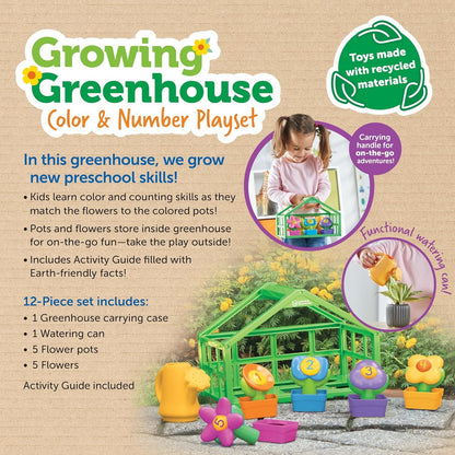 Learning Resources Growing Greenhouse Color and Number Eco Friendly Playset - Preschool Learning Toys, Fine Motor Skills Toys for Kids Flower Garden Toy Ages 18+ Months