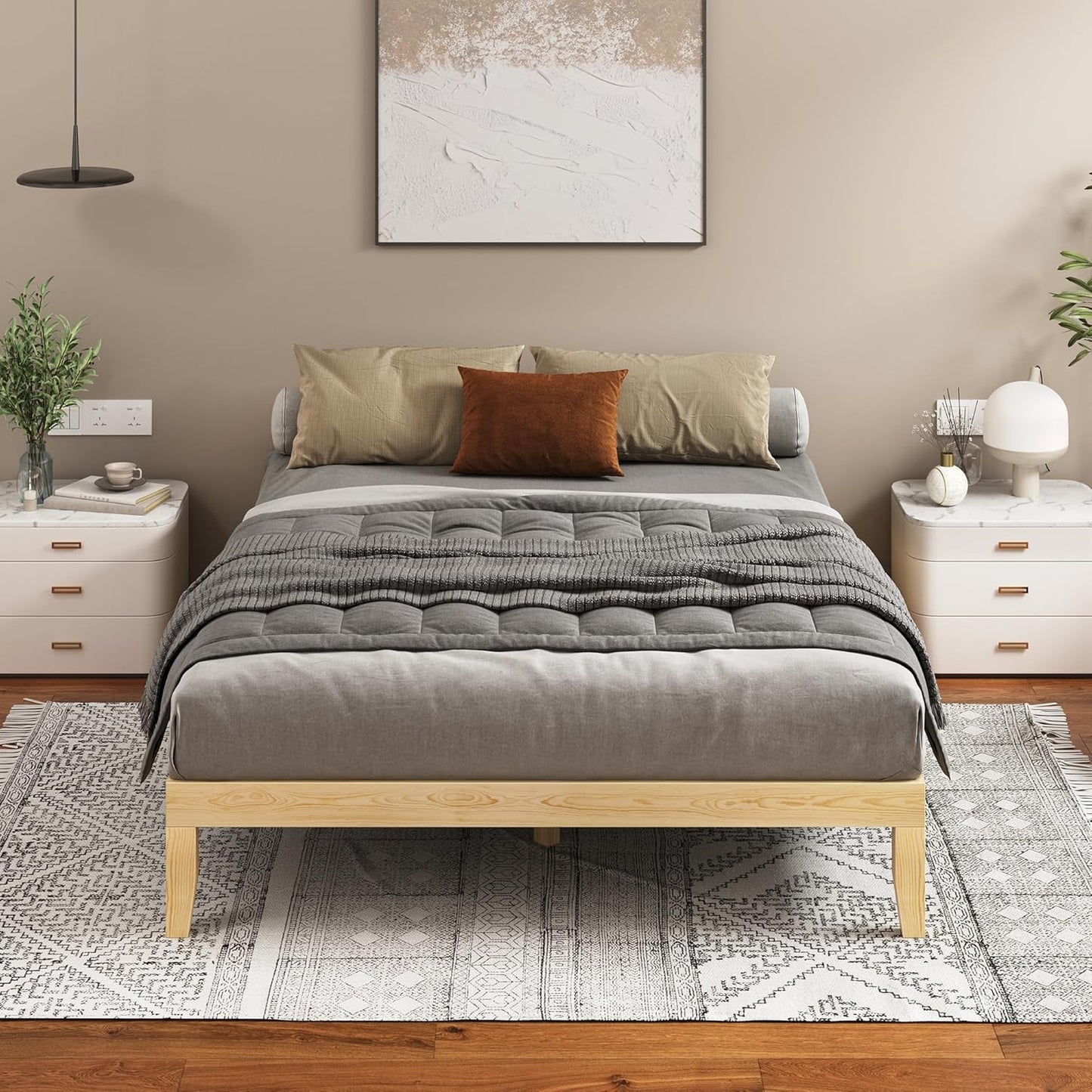 ALFORDSON Bed Frame Queen Wooden Bed Base with Solid Wood Pine Timber Slats, Mattress Base Platform Support, Oak Bed Foundation with Storage Space, Pramod Series Home Bedroom Furniture