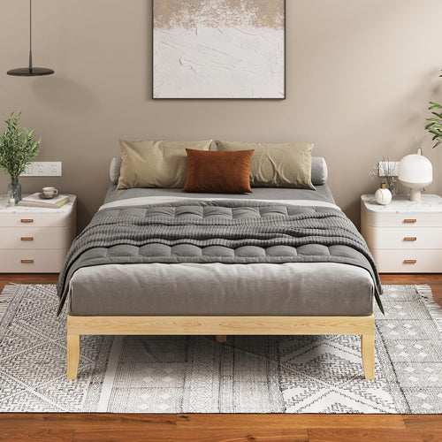 ALFORDSON Bed Frame Queen Wooden Bed Base with Solid Wood Pine Timber Slats, Mattress Base Platform Support, Oak Bed Foundation with Storage Space, Pramod Series Home Bedroom Furniture