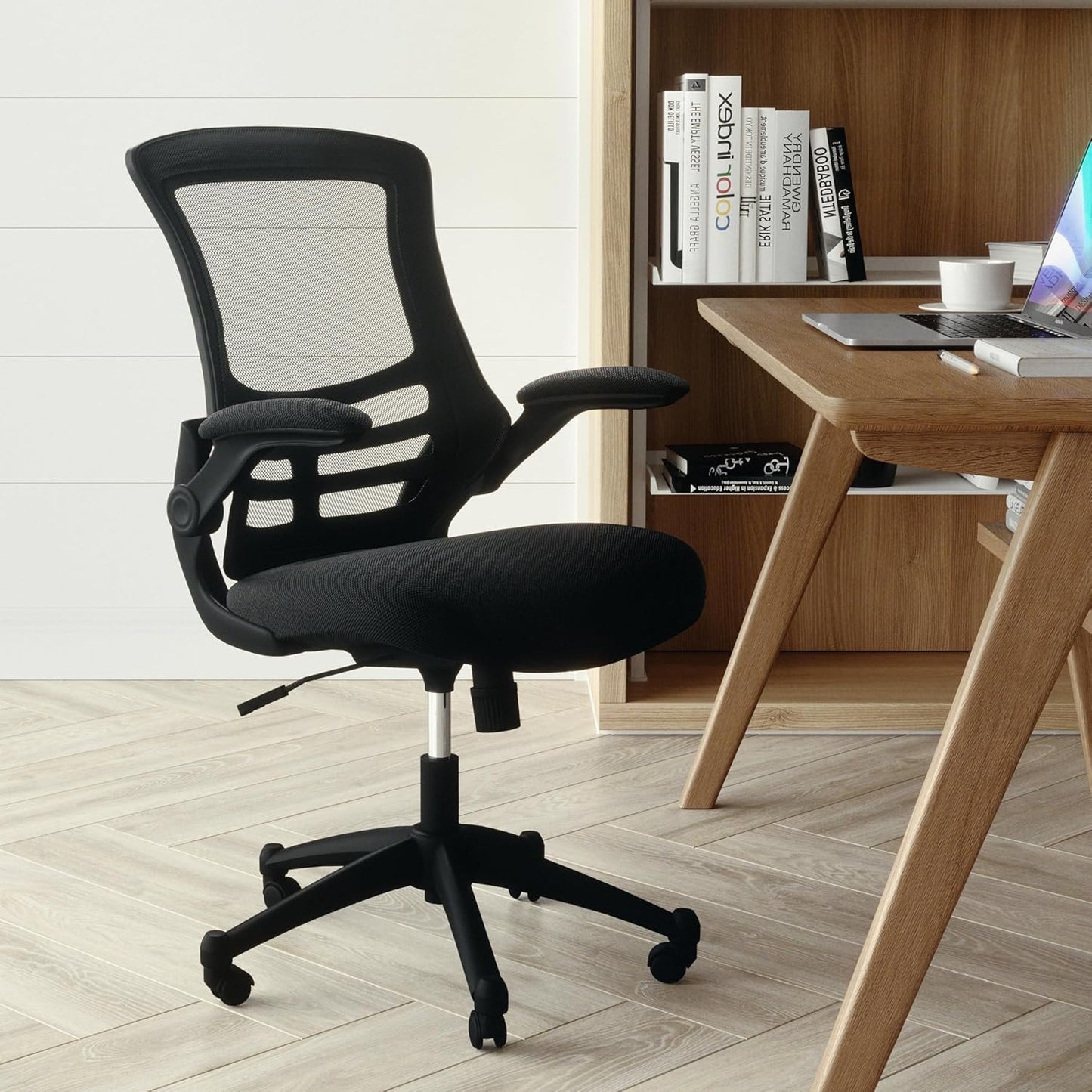 Flash Furniture Mid-Back Black Mesh Swivel Ergonomic Task Office Chair with Flip-Up Arms