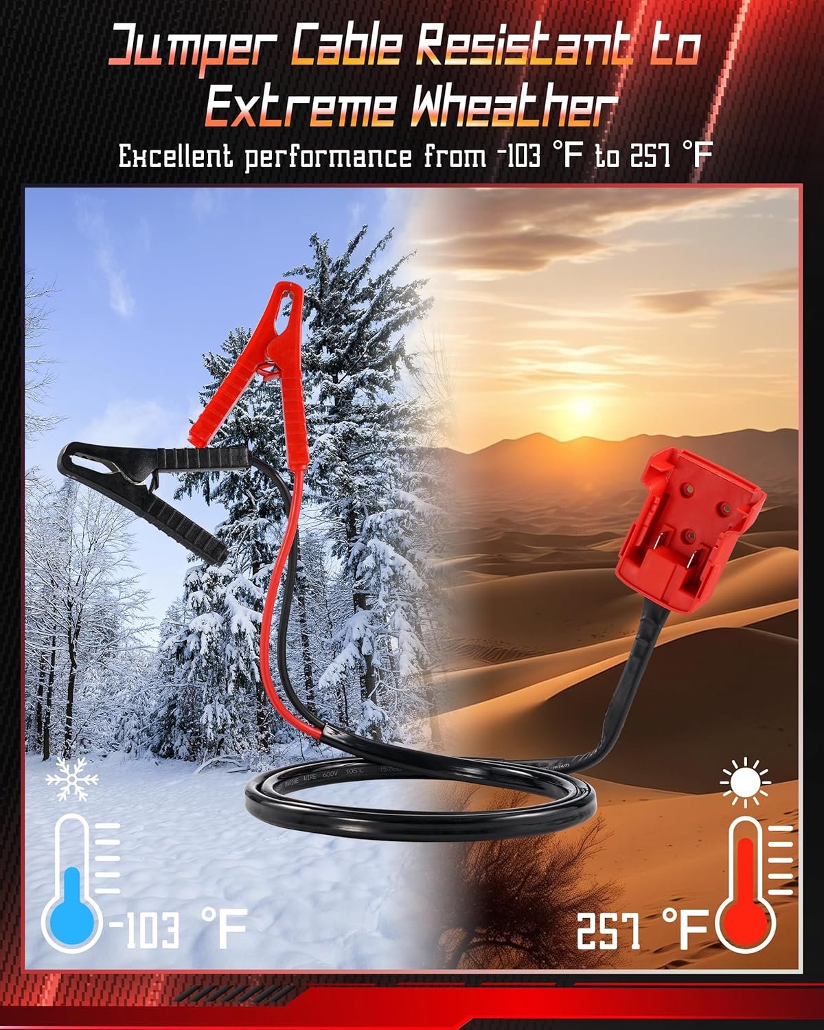 Upgraded 6.6ft Jumper Starter Cable Clamps for 18V, 8AWG Auto Battery Automotive Booster Cables Power Tool Line (Battery not Included), Emergency Kit